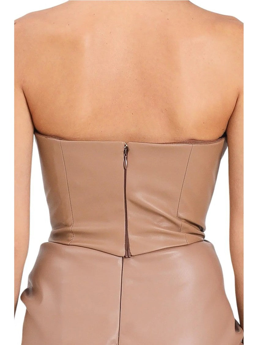 Alma Sanchez Strapless Corset Bustier Top In Smooth Beige Faux Leather