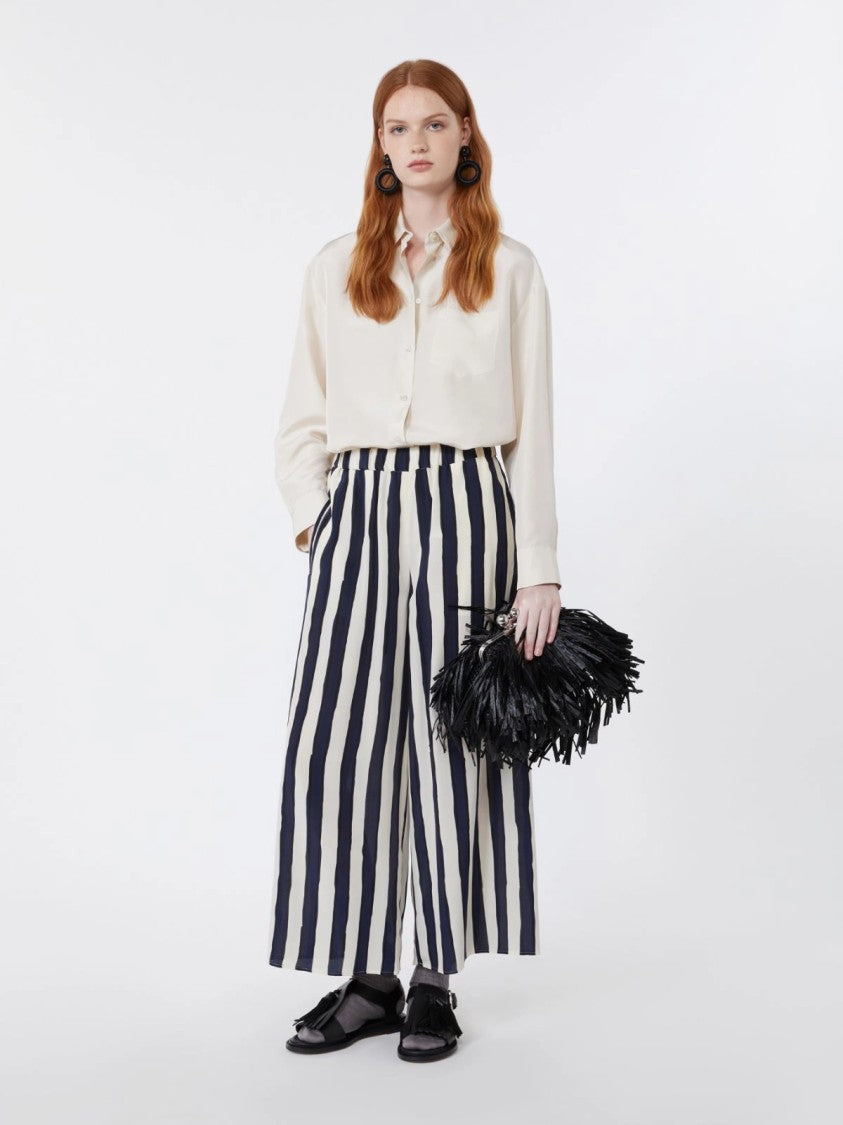 Max Mara Wide-Leg Pants With Vertical Stripes And Elastic Waistband