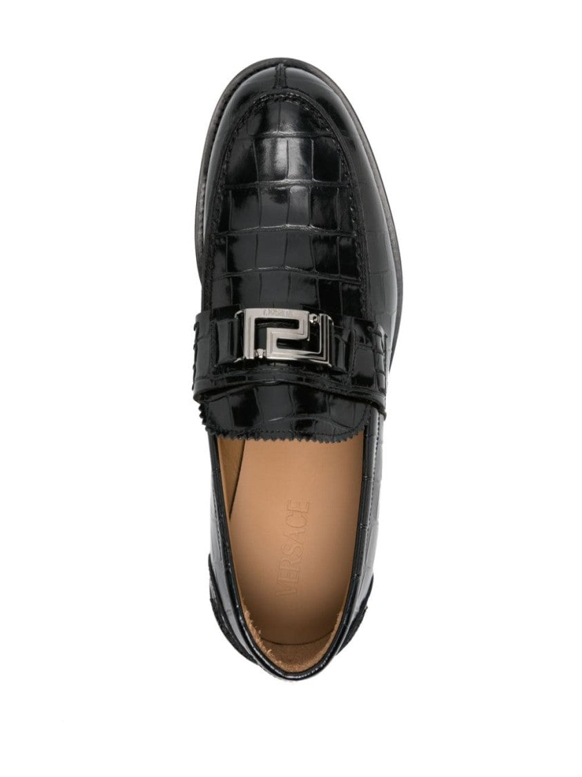 Versace Black Calf Leather Slip-On Shoes