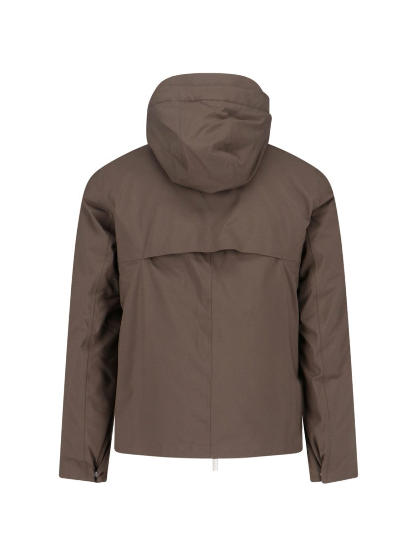 K-Way Padded Brown Jacket With Drawstring Hood