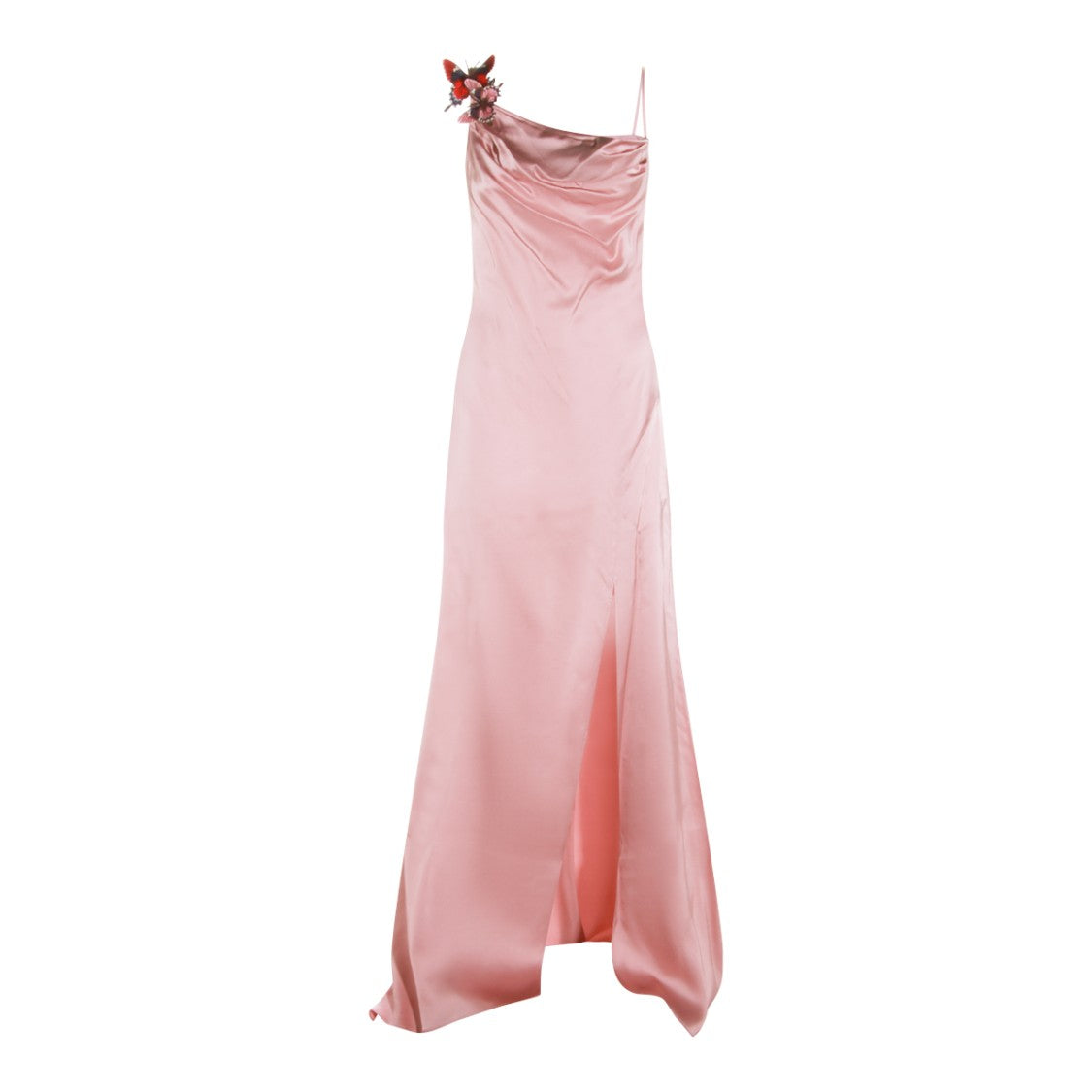 Blumarine Pink Viscose Dress With Butterfly Embroidery And Side Slit