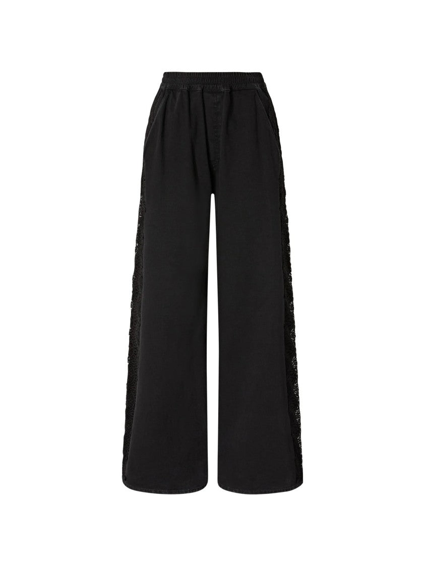 Pinko Black Palco Lace-Detail Wide-Leg Tailored Pants