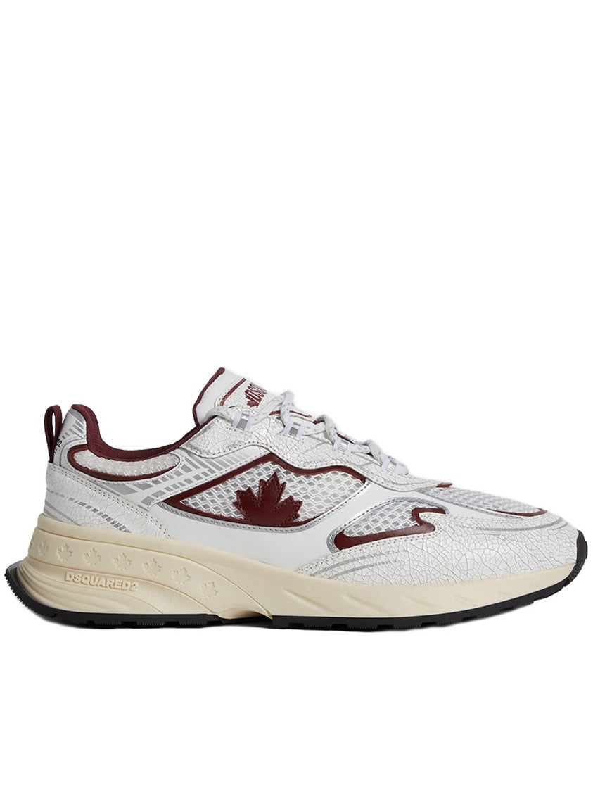 Dsquared2 White Burgundy Trimmed Maple Leaf Sneakers