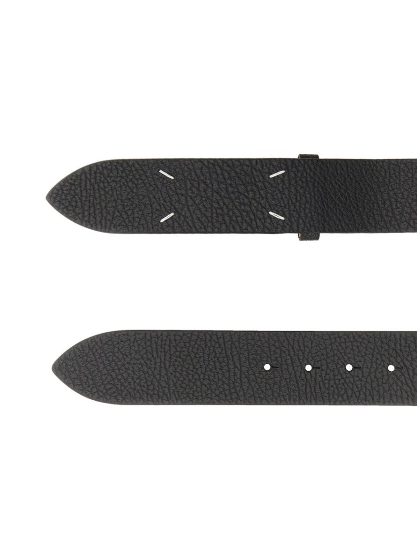 Maison Margiela Black Four Stitches Textured Leather Belt