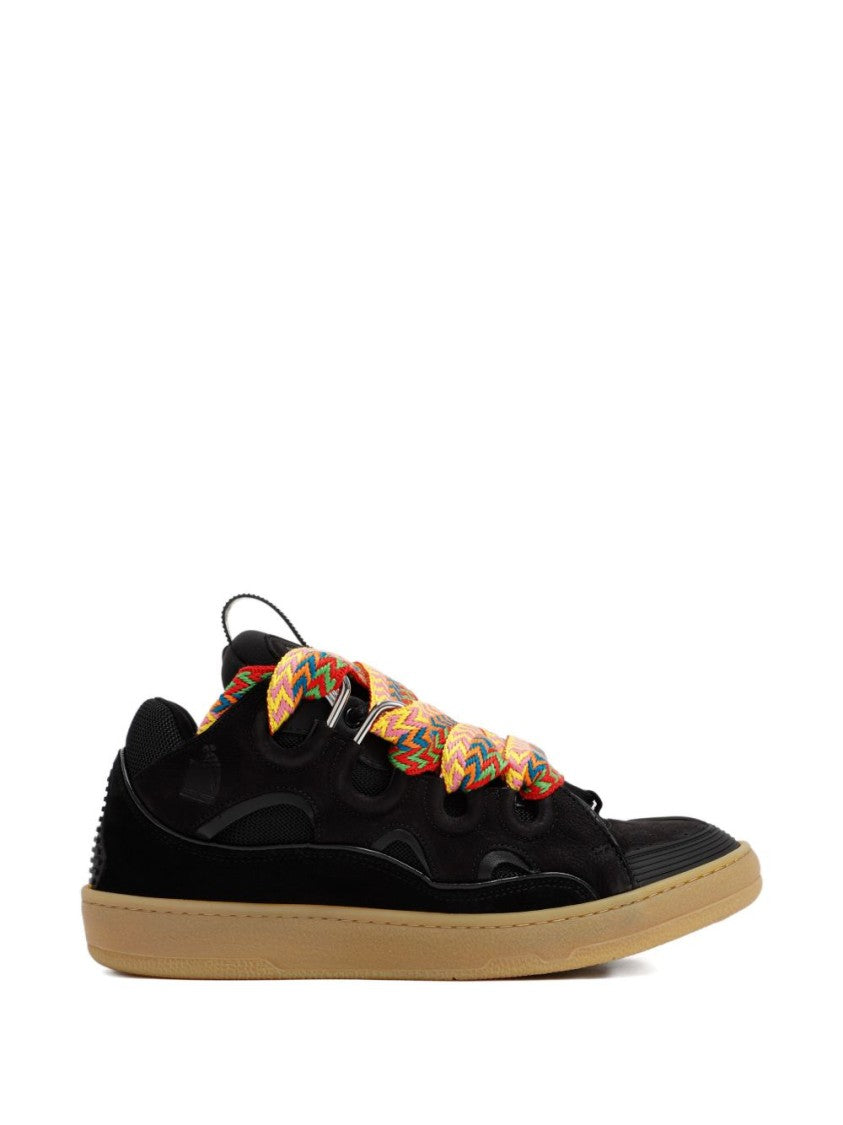 Lanvin Black Patterned Lace Ridged Sole Sneakers