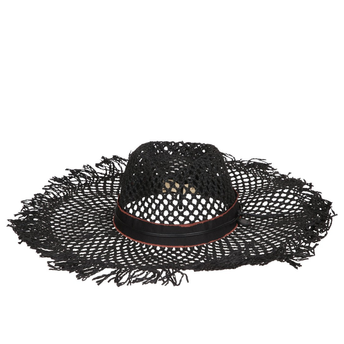 Catarzi Wide-Brimmed Net-Like Hat With Refined Band
