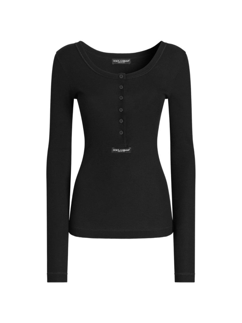 Dolce & Gabbana Black Fitted Ribbed Long-Sleeve Top
