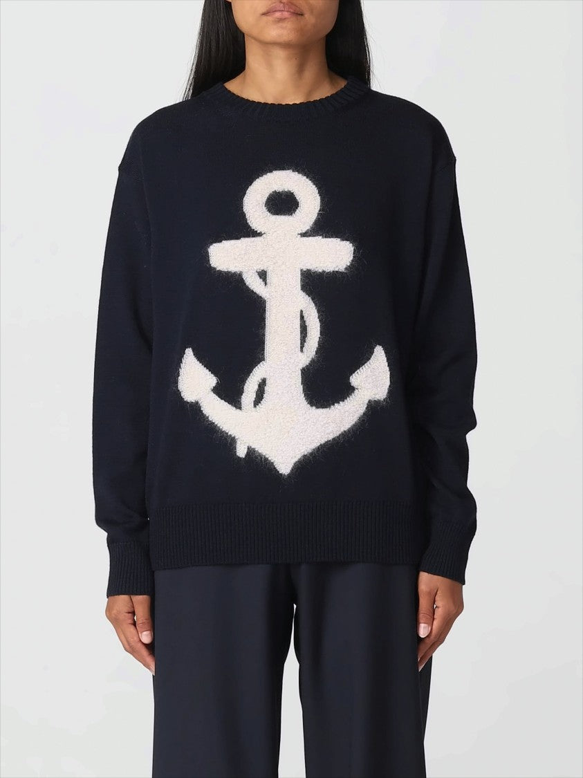 Max Mara Textured Anchor Motif Wool Sweater