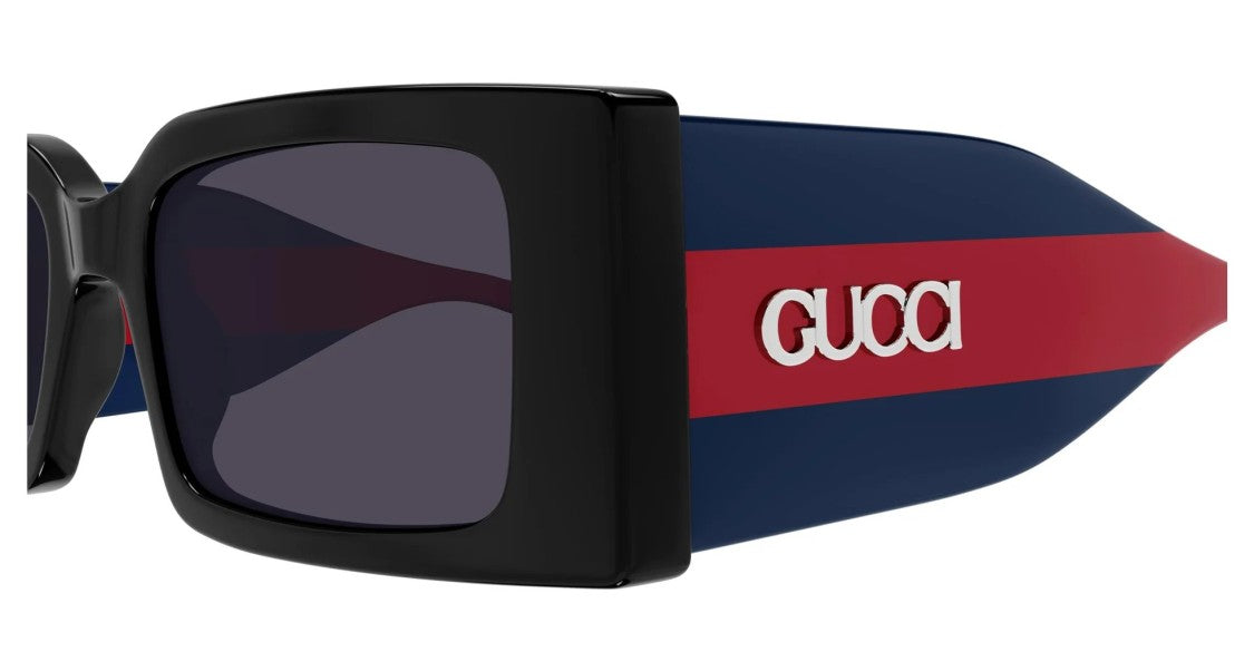Gucci Black Bold Stripes Square Oversized Acetate Sunglasses