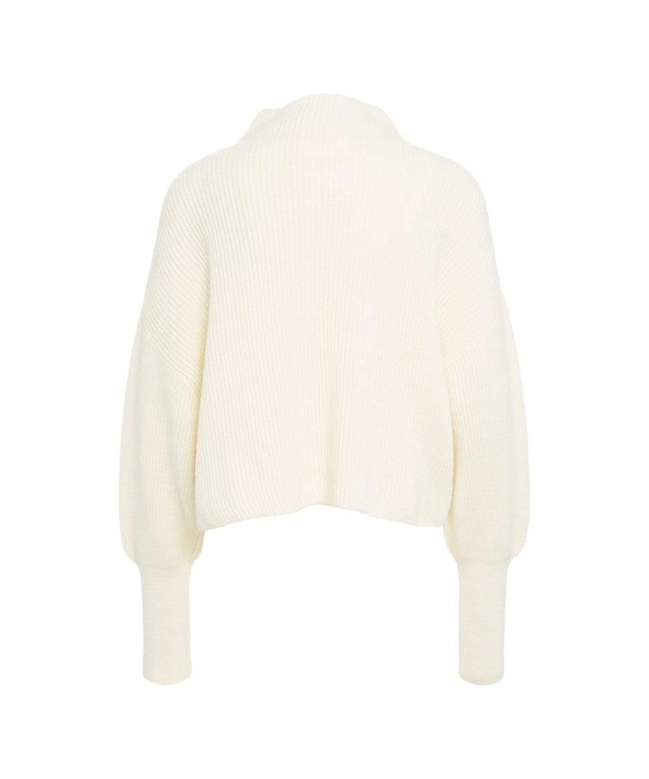Closed Oversized Knit Sweater With High Collar And Voluminous Sleeves