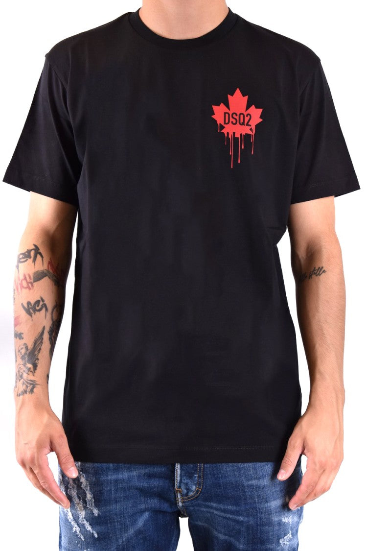 Dsquared2 Black T-Shirt Featuring Striking Red Maple Leaf