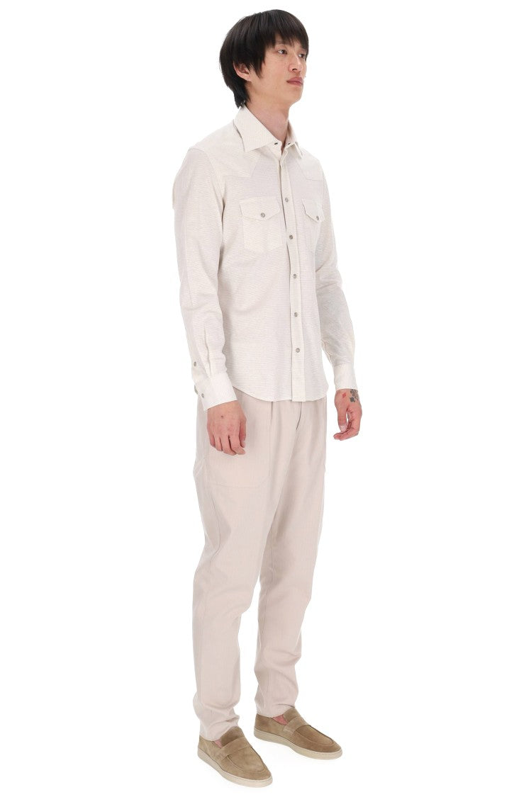 Eleventy Sabbia Textured Cotton-Linen Texas Shirt