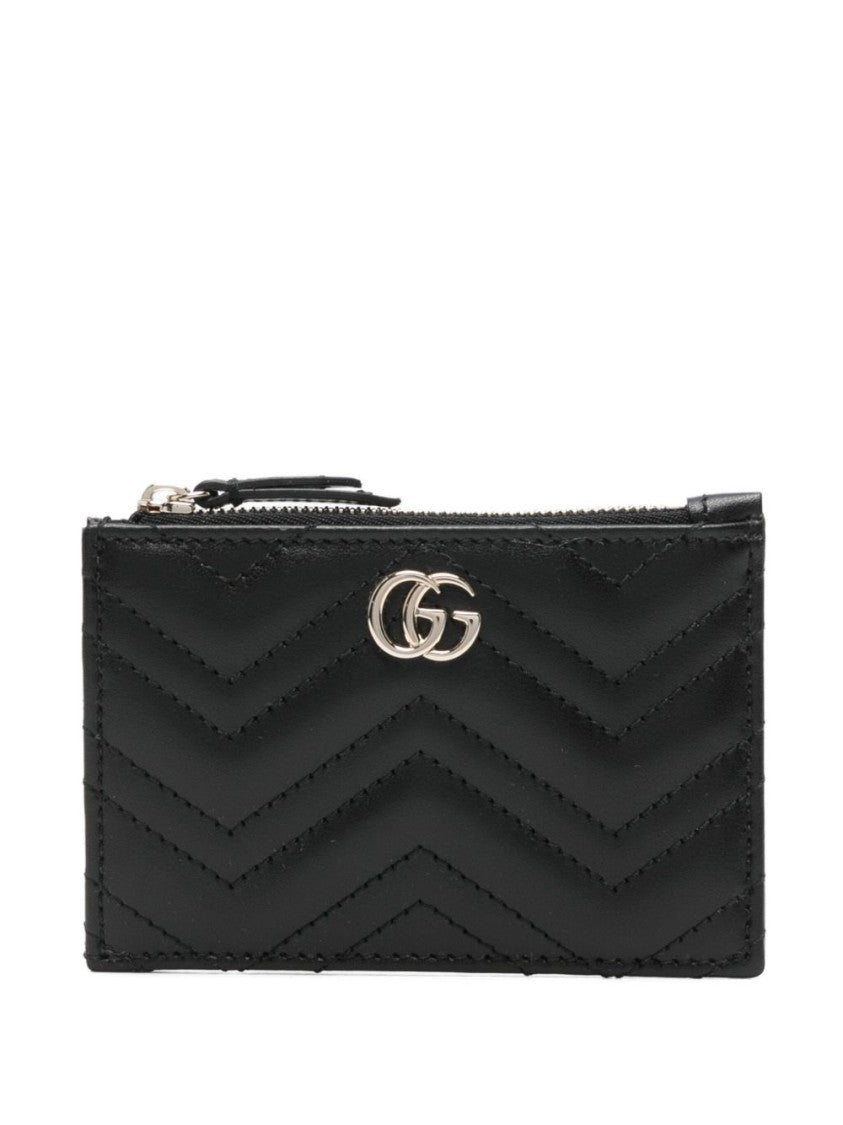 Gucci Black Gg Marmont Chevron Leather Key Pouch
