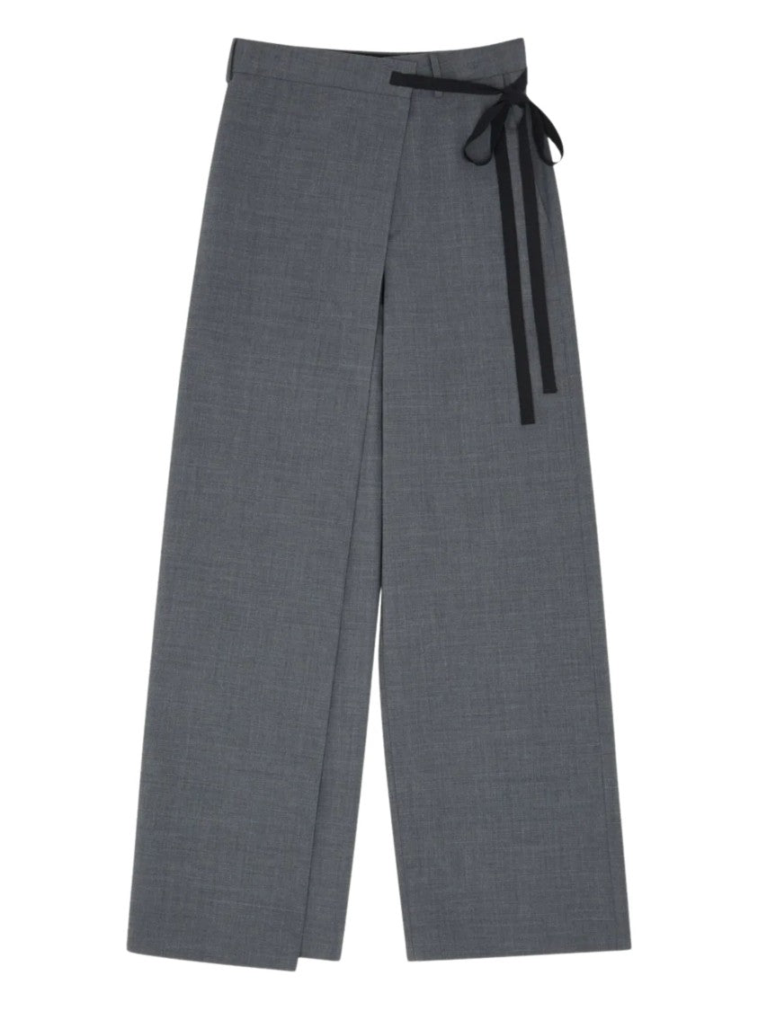 Mm6 By Maison Margiela Grey Overlapping Front Panel Wool Wide-Leg Pants