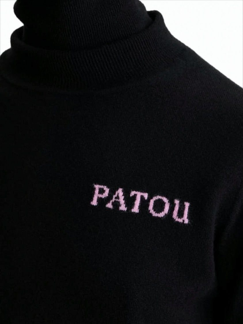 Patou Cropped Fitted Turtleneck Sweater In Black Merino Wool