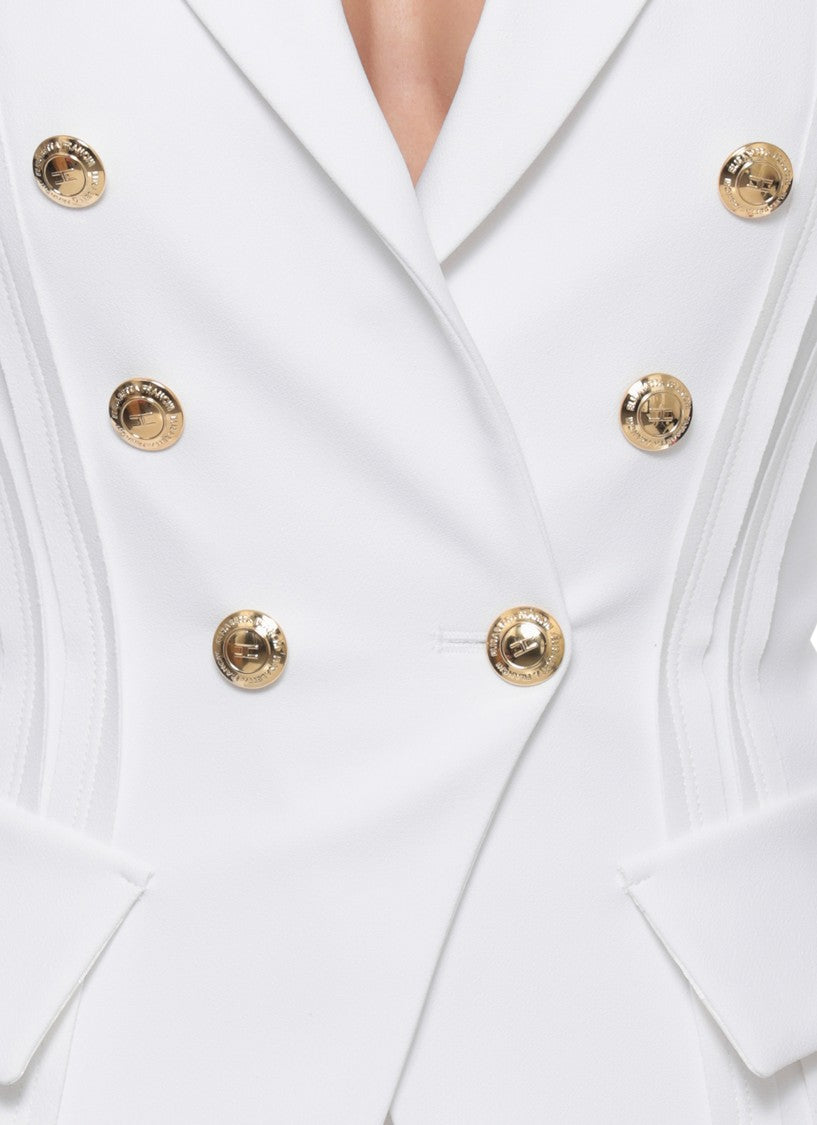 Elisabetta Franchi Ivory Double-Breasted Logoed Blazer