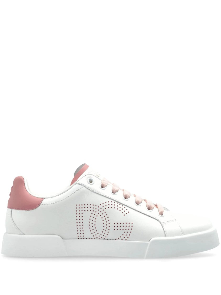Dolce & Gabbana White Portofino Perforated Logo Leather Sneakers