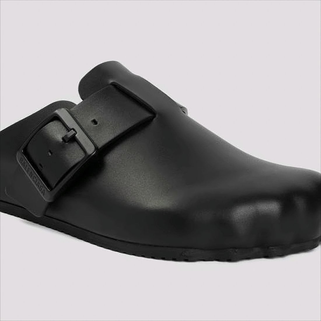 Balenciaga Black Calf Leather Mule With Statement Buckle