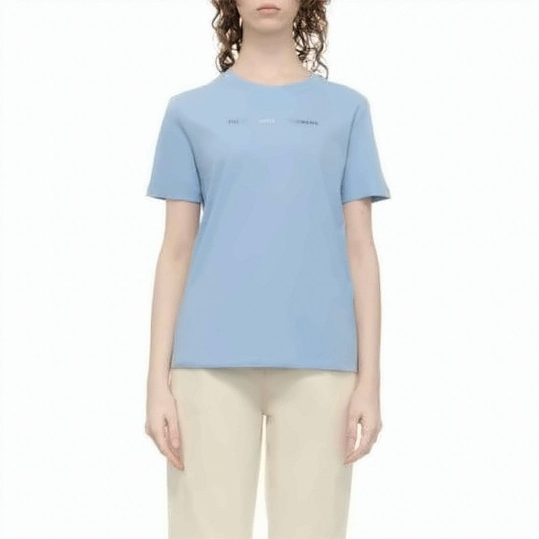 Max Mara Light Blue Crew Neck T-Shirt With Subtle Text Detail