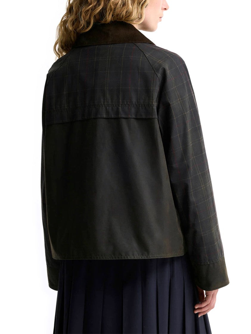 Barbour Cropped Tartan Wax Jacket With Corduroy Collar