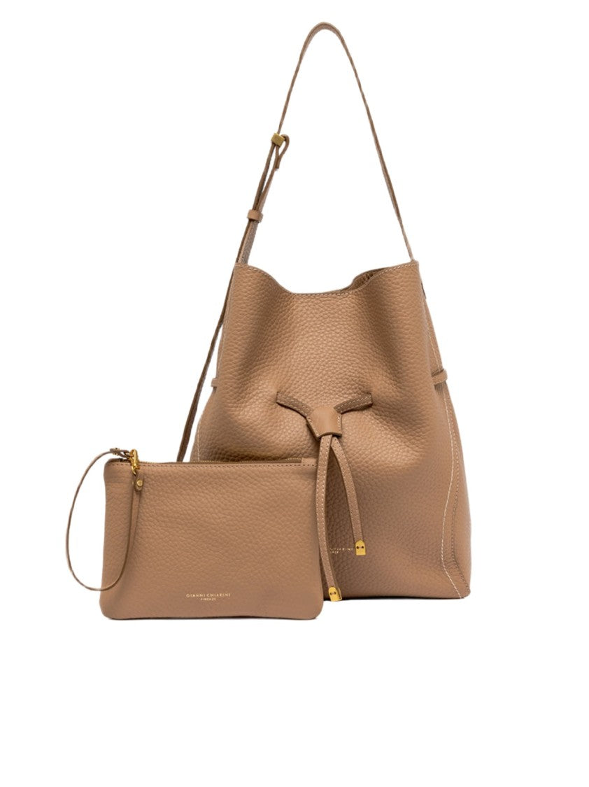 Gianni Chiarini Double-Grain Leather Bag With Contrast Stitching And Iconic Details