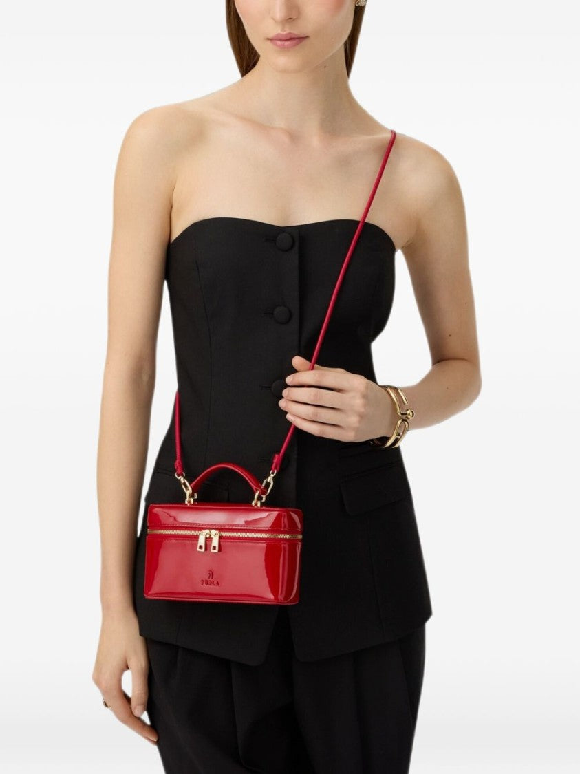 Furla Rectangular Patent Leather Gold Accent Shoulder Bag