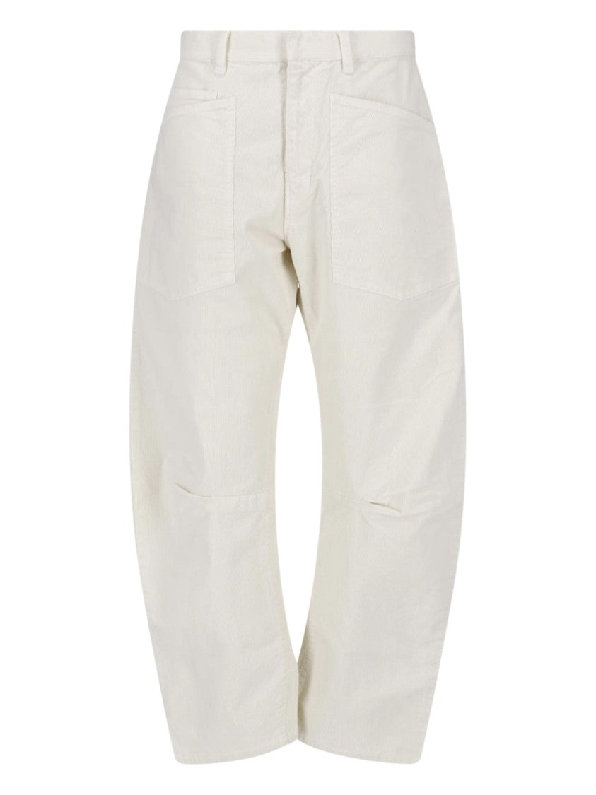 Nili Lotan Cream Shon Cotton Corduroy Rounded-Leg Pants