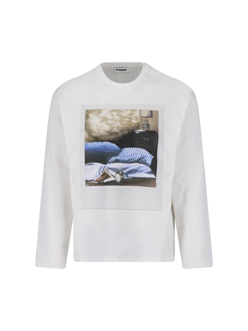 Jil Sander White Long-Sleeve Printed T-Shirt