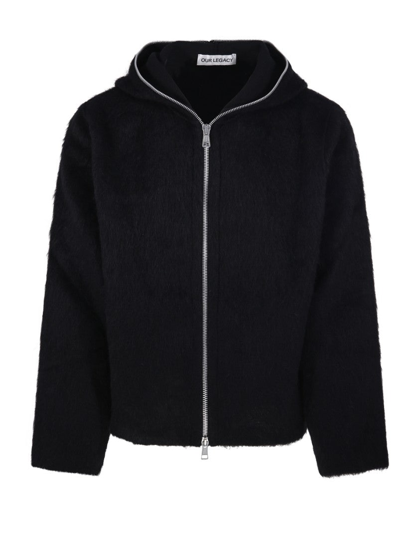 Our Legacy Textured Full Zip Hood Sweatshirt With Cozy Hood