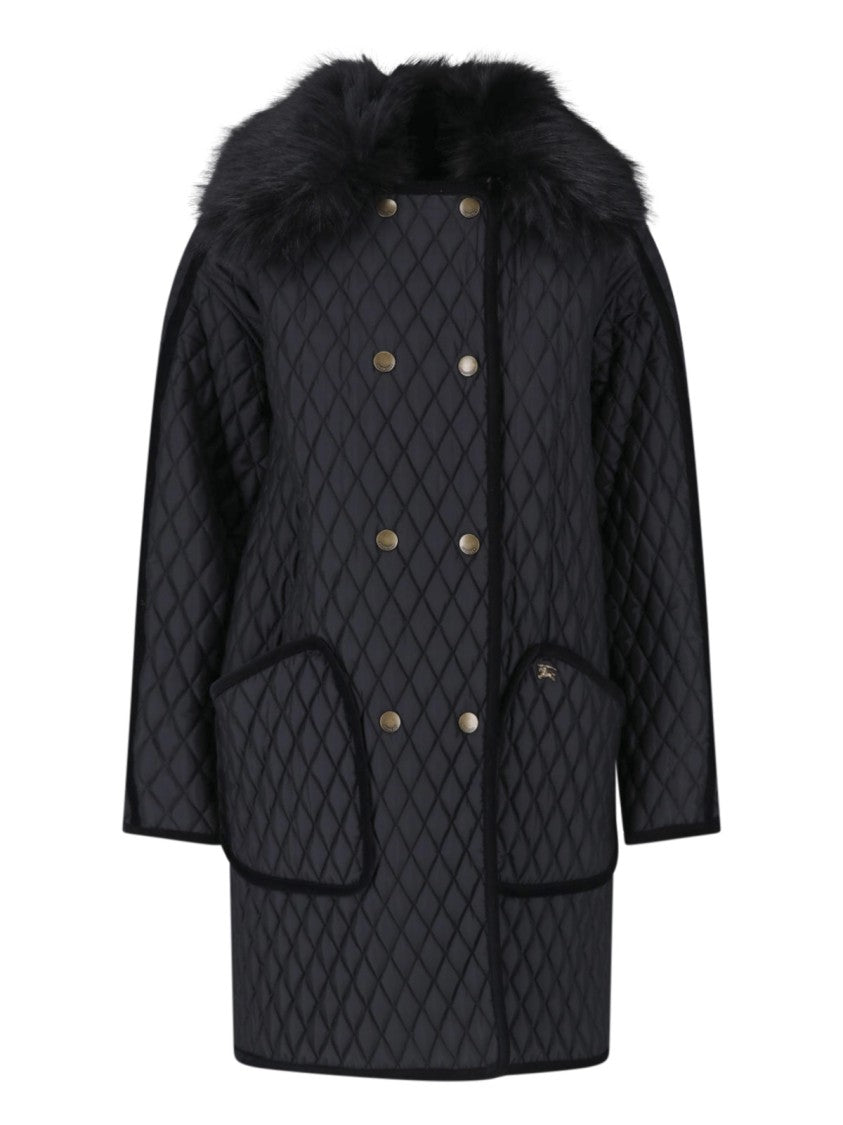 Burberry Black Quilted Faux-Fur Coat