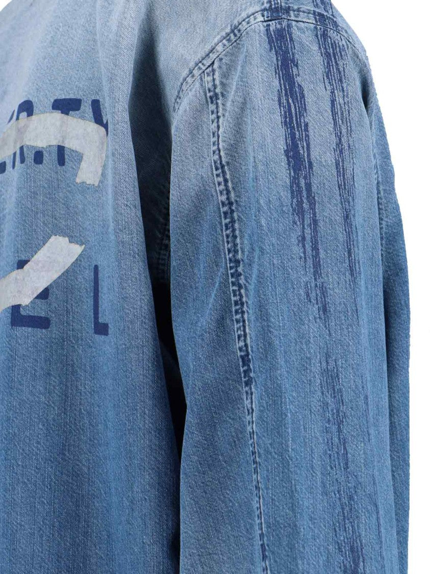 Diesel Denim Shirt With V-Neckline And Bold Back Graphic