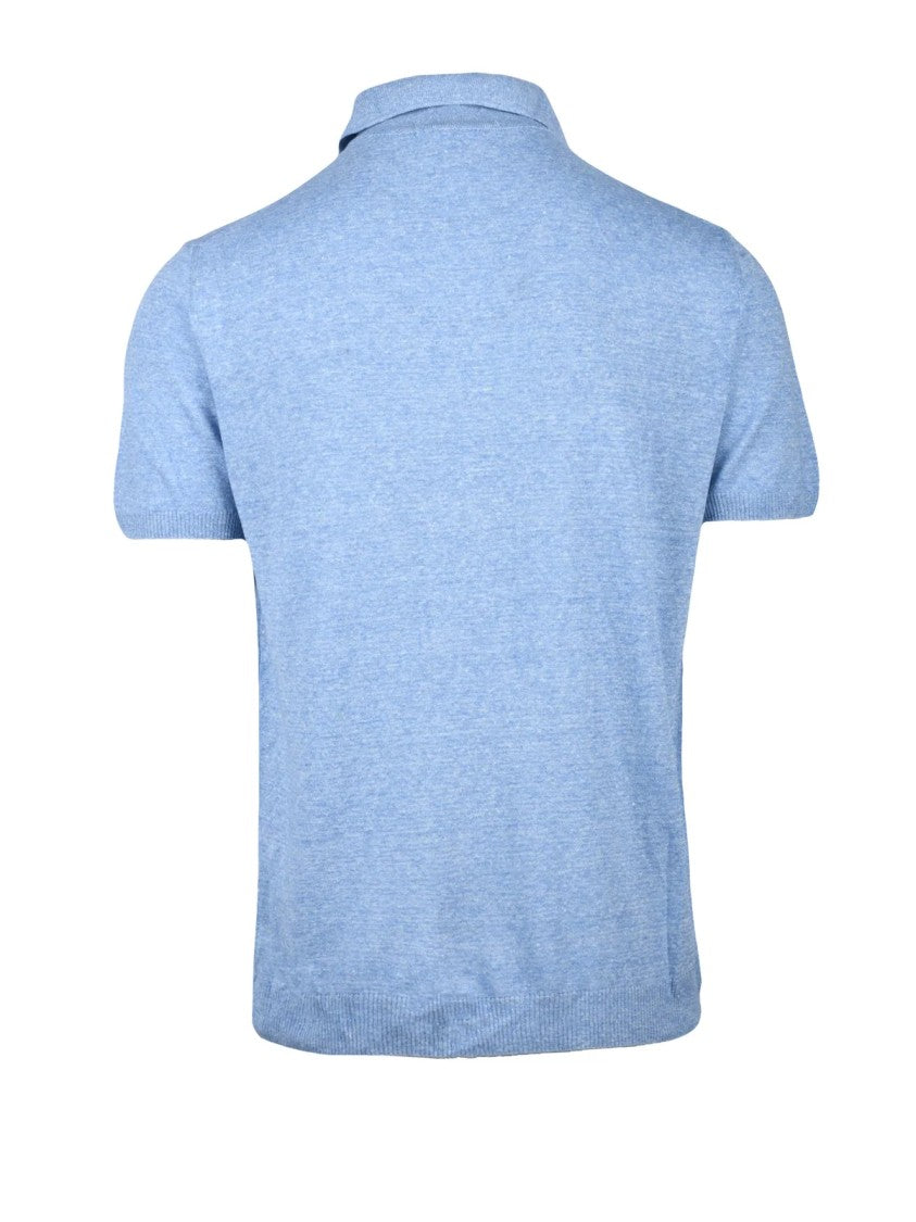 Daniele Fiesoli Light Blue Knit Linen-Blend Polo Shirt