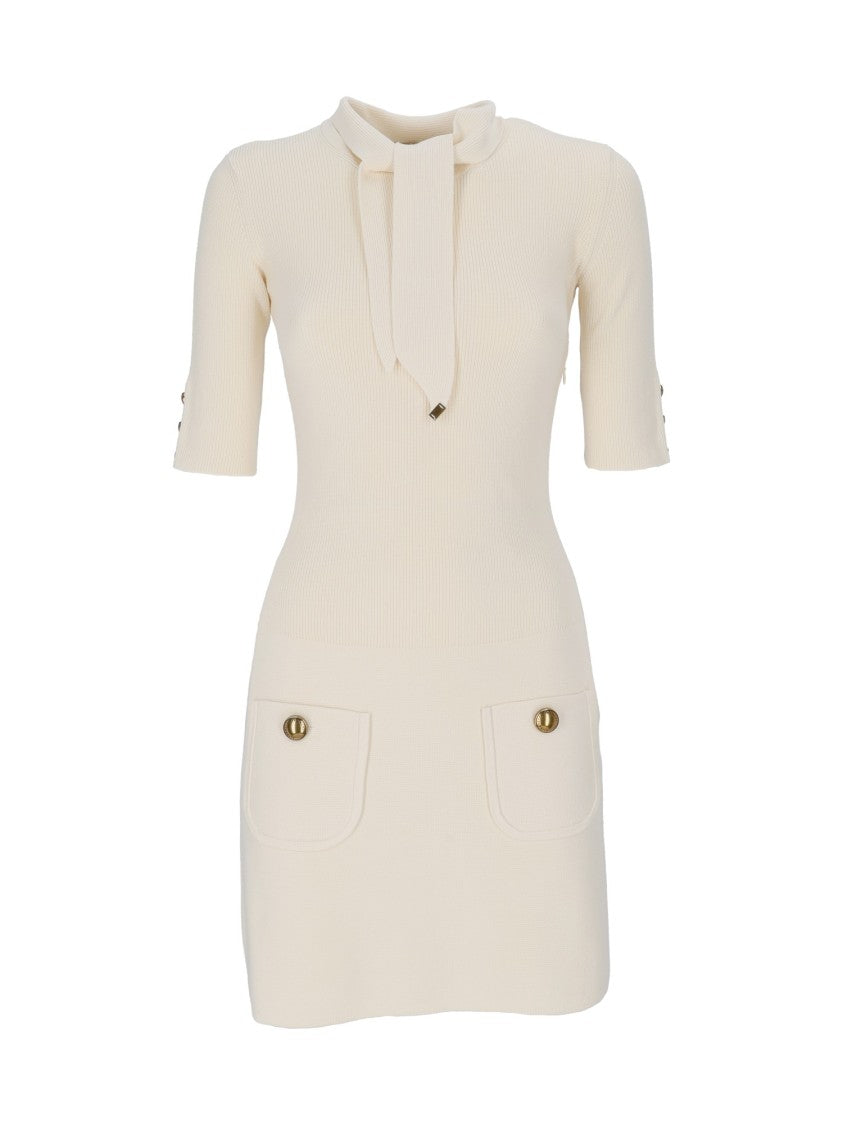 Elisabetta Franchi Short Ribbed Knit Dress With Neck Tie