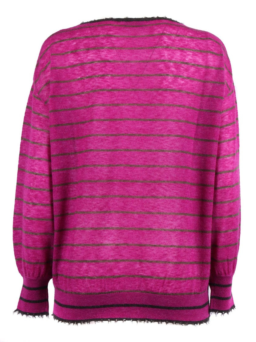 Kangra Cashmere Wide Stripe Boat Neck With Fringed Trim