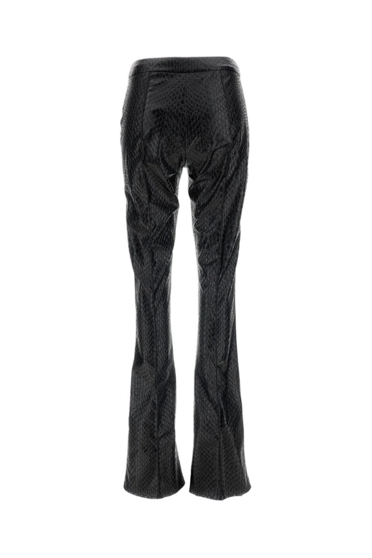 Elisabetta Franchi Black Snakeskin-Effect Faux Leather Flared Pants