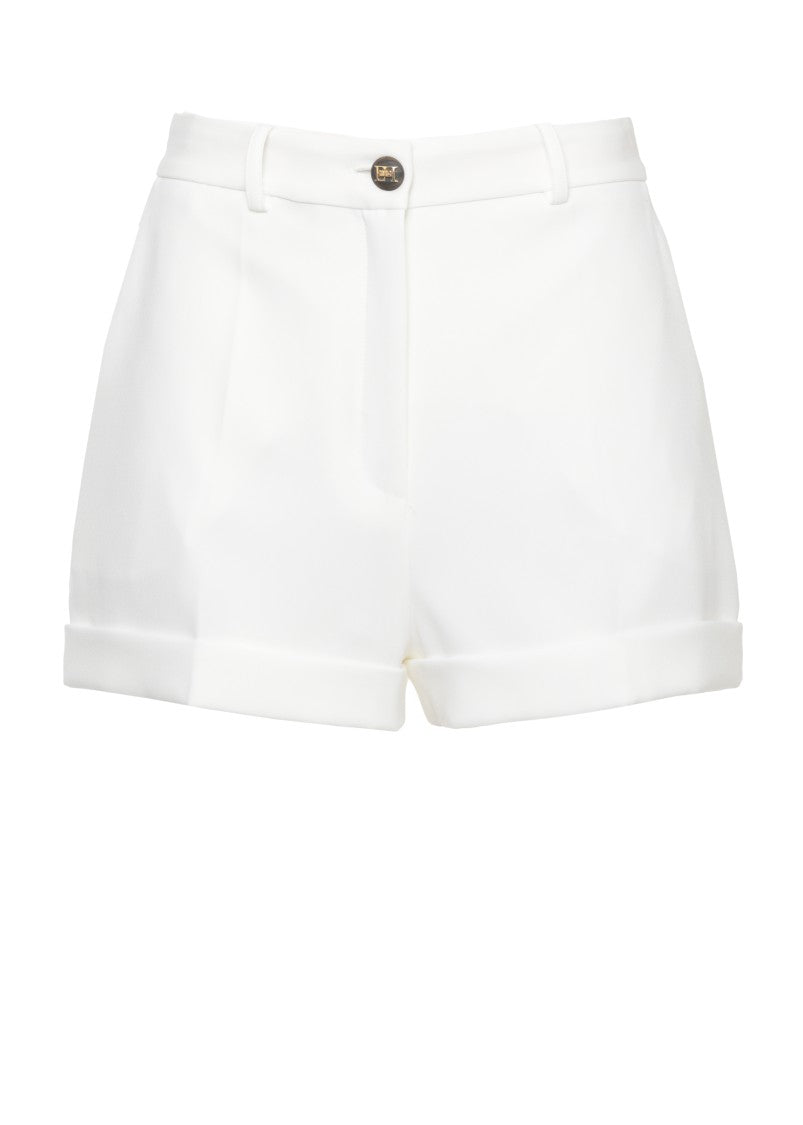 Elisabetta Franchi Ivory Logo Button Detail Shorts