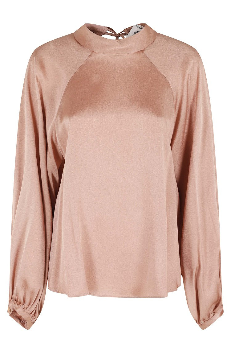 Semi Couture Brown Carminia Open-Back Balloon-Sleeve Acetate Shirt