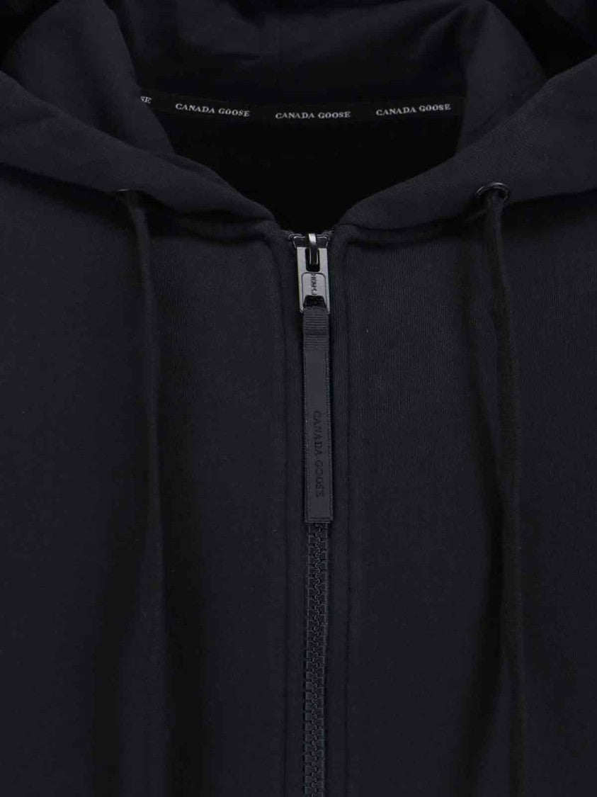 Canada Goose Black Zip-Up Hoodie With Drawstring And Logo Patch