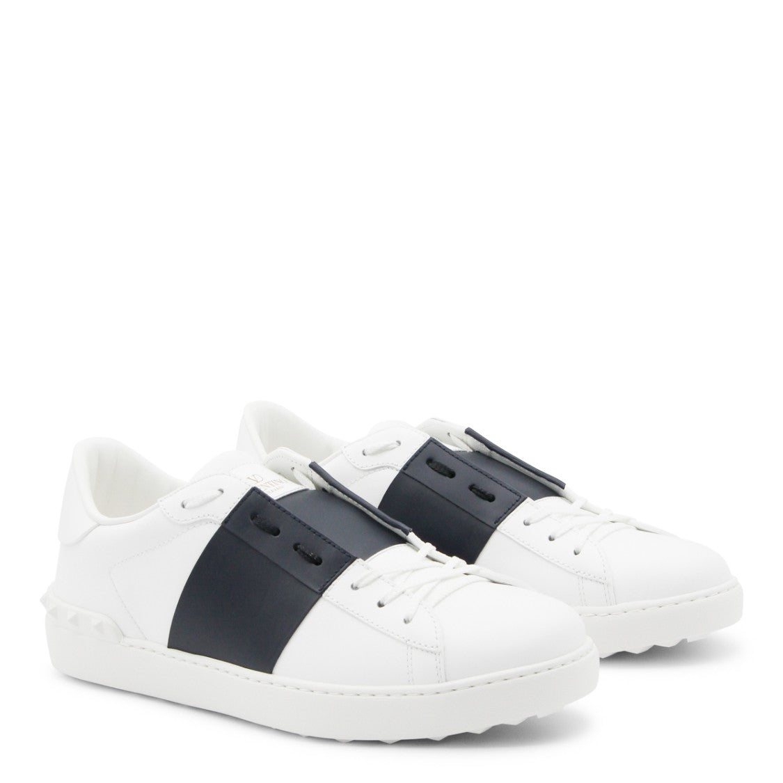 Valentino Garavani White And Blue Leather Open Sneakers
