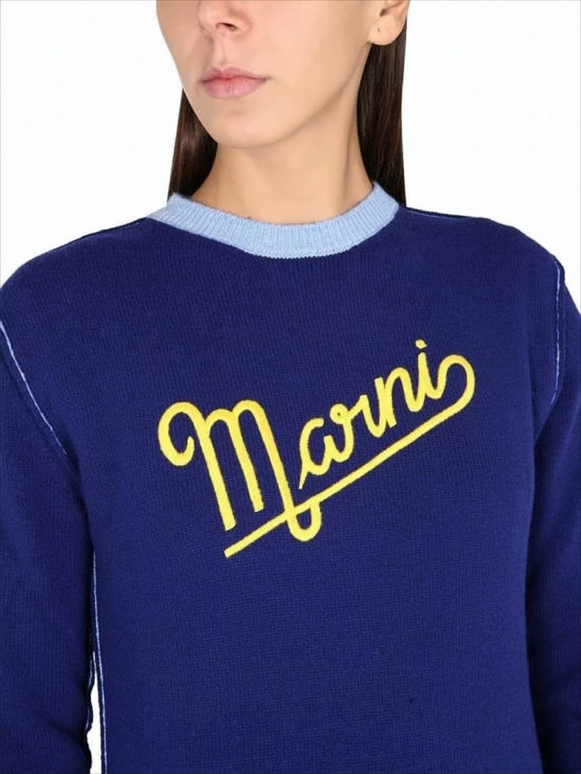 Marni Relaxed Fit Knit Sweater With Contrasting Ribbed Details
