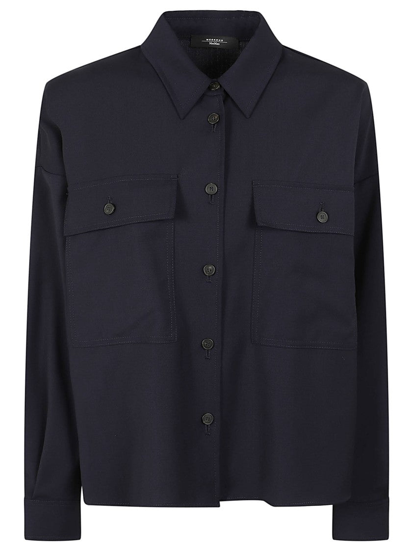 Max Mara Navy Blue Mulino Pure Wool Shirt Jacket