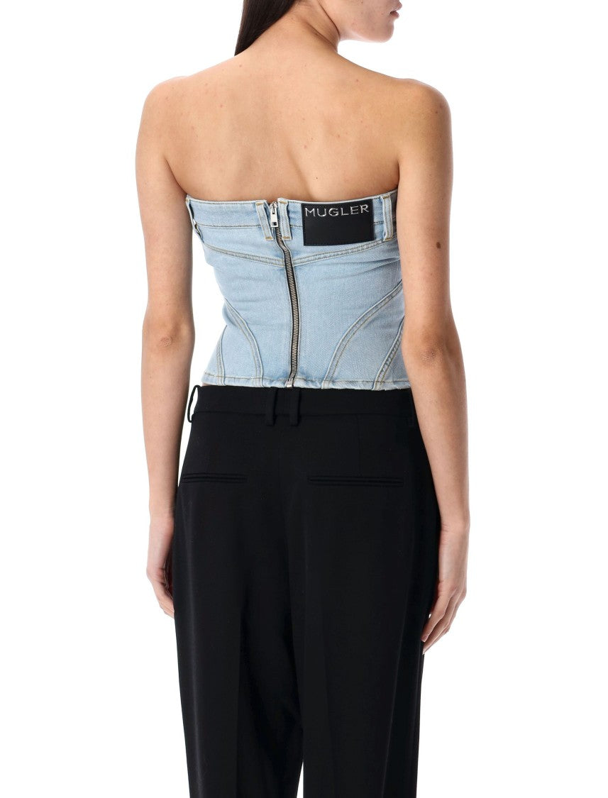 Mugler Medium Blue Denim Bustier With Corset Design