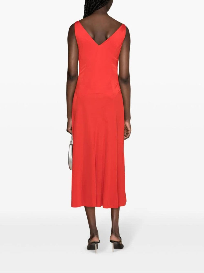 Lanvin Red Abito Midi A-Line Viscose Dress
