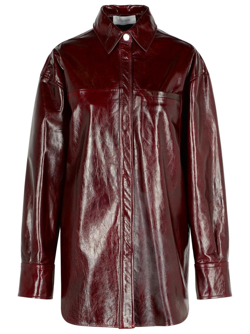 Sportmax 'Borel' Oversize Burgundy Nappa Leather Shirt