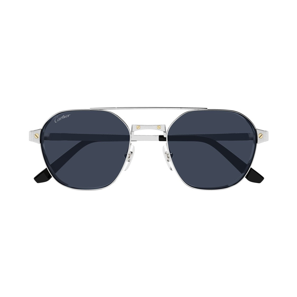 Cartier Silver Metal Frame Sunglasses With Double Bridge