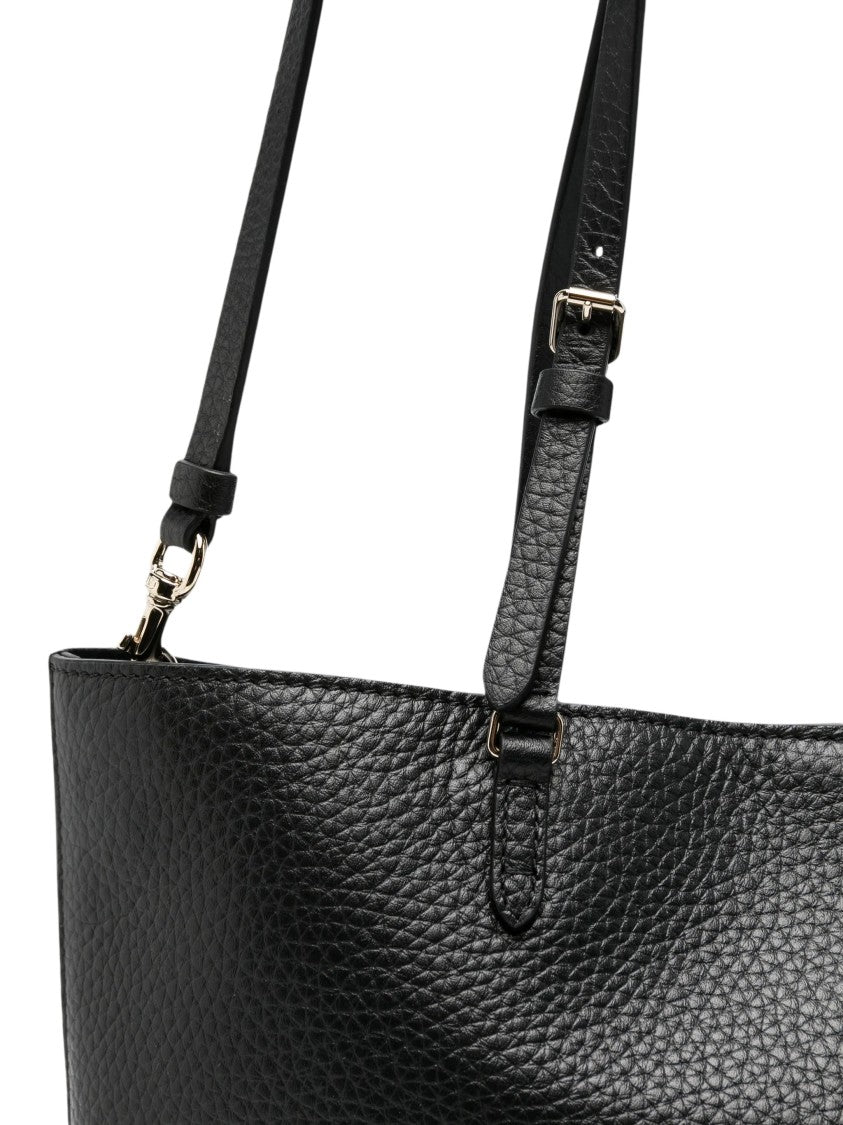 Valentino Black Rockstud Medium Pebbled Calf Leather Tote Bag