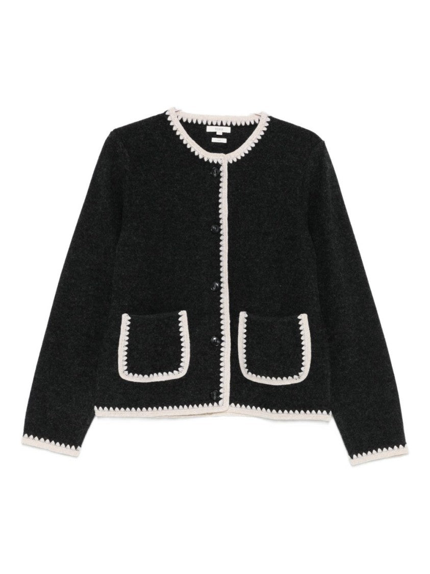 Yerse Wool Knit Sweater With Zigzag Trim