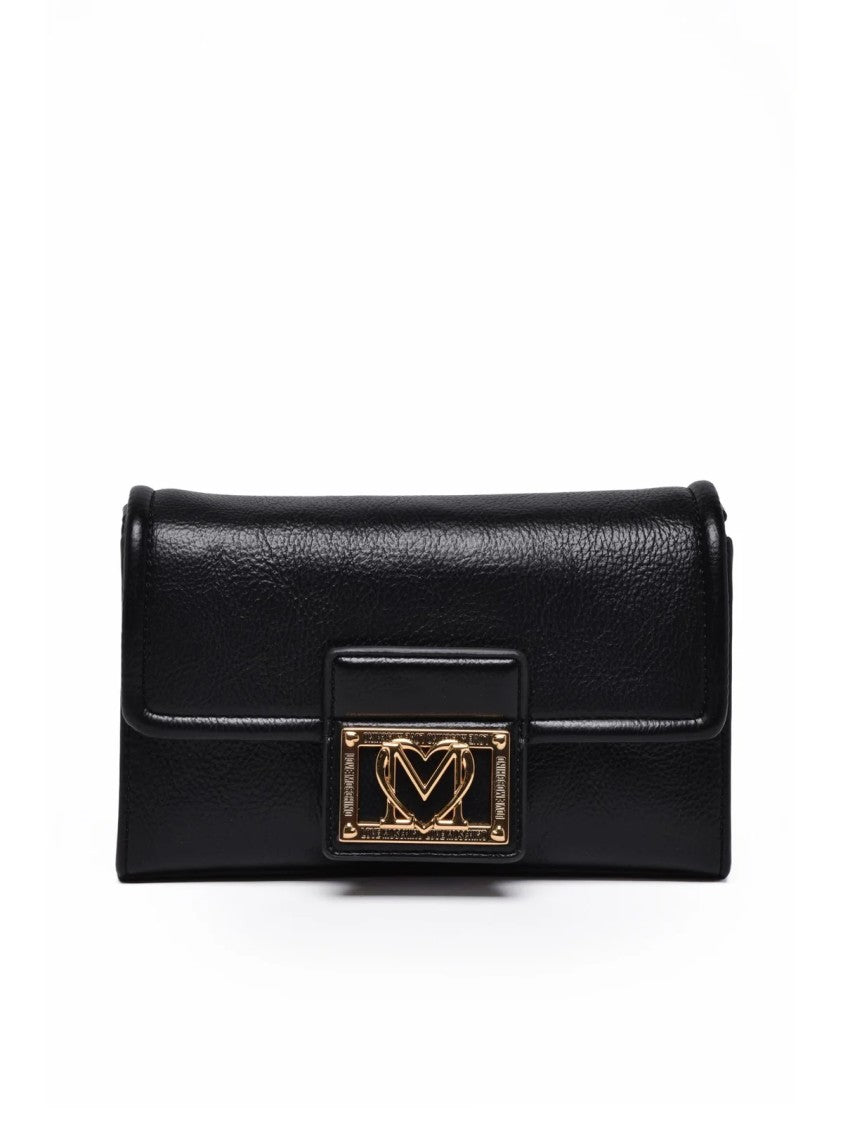 Love Moschino Textured Crossbody Bag With Gold-Tone Hardware And Practical Clip Closure