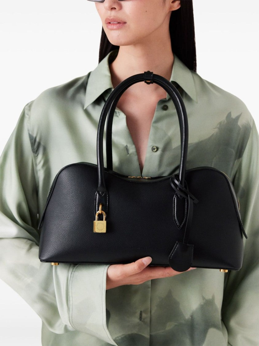 Stella Mccartney Sleek Black Handbag With Gold-Tone Hardware And Padlock Detail