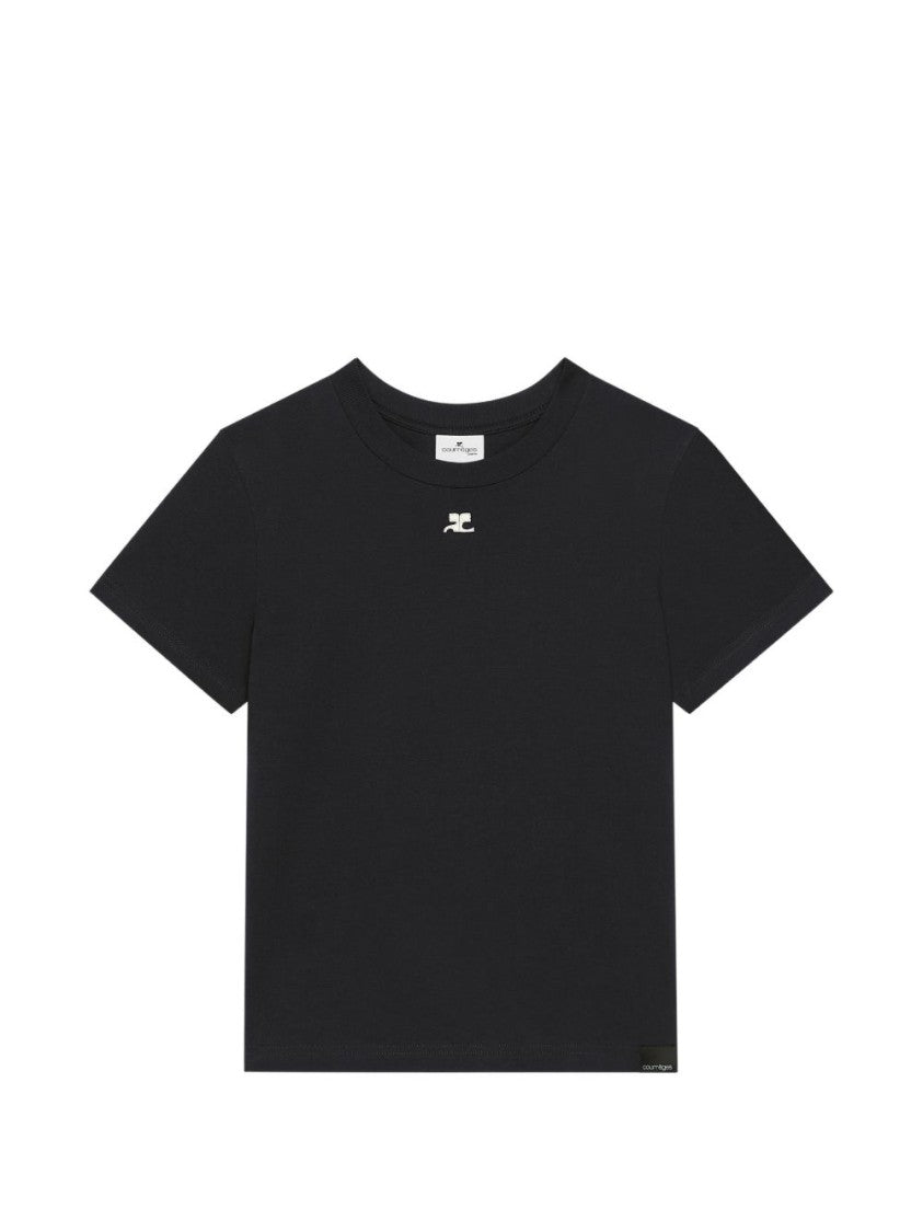 Courrèges Black Boxy Fit Cropped Logo T-Shirt